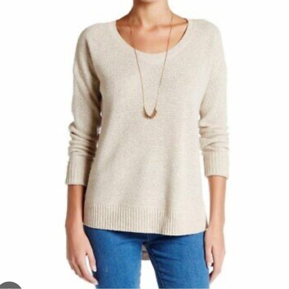 Madewell beige tan Hi-Lo Sweater Textured L/S Crew Knit Sweater Top size M - Picture 1 of 7